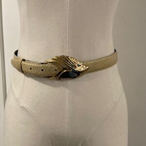 vintage Leather Shop snake skin belt gold buckle M